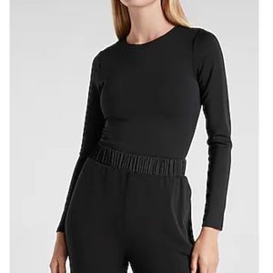 Body contour double layer crewneck thong bodysuit